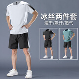 艾伦伯顿运动套装男速干衣夏季跑步短袖健身衣服冰丝t恤短裤羽毛球训练服 白色【冰丝 速干 运动】 XL 【130-145斤】