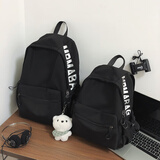 丛林鸟运动书包男大学生潮流高中生高颜值背包男生中学生韩系简约双肩包 黑色【绿色领巾熊】 小号