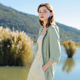 三彩2025夏季新款宽松凉感小西装七分袖西服外套通勤气质M