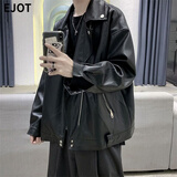 EJOTPU皮夹克男外套春秋机车港风复古pu皮革宽松潮牌痞帅hiphop高街 W620皮衣黑色 XL