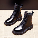 PULIWEI雪地靴女2024年新款时尚棉鞋英伦风马丁短靴秋冬季加厚加绒女鞋子 黑色单里 38 (240mm)