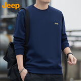 吉普（JEEP）卫衣男春秋季宽松长袖T恤男士圆领潮流衣服男装 蓝色 XL 