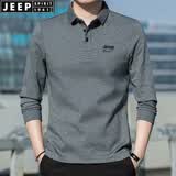 JEEP SPIRIT吉普休闲翻领男士长袖t恤宽松春秋棉质体恤绣标开衩套头上衣大码 灰色 常规 L （175） 建议135-145斤