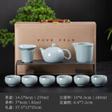 德化陶瓷汝窑整套茶具套装高档轻奢罗汉杯西施壶开片可养汝瓷功夫茶具礼盒 青汝10头西施壶礼盒套组