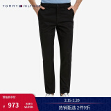 TOMMY HILFIGER【弹力斜纹】男商务通勤一字袋修身黑色透气直筒西裤休闲裤J1764 黑色001 36