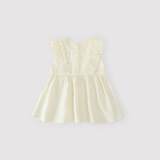 巴厘小猪女童衬衣夏季薄款儿童百搭上衣法式甜美可爱飞袖娃娃衫宝宝白衬衫 奶白 100