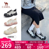 骆驼（CAMEL）【白鹿同款】登山鞋女撞色绑带休闲鞋 L24S076620 米/银/黑 35