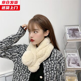 槿城真毛獭兔毛围巾女冬季保暖百搭可爱交叉皮草围脖濑兔毛绒加厚TT02 单球土白色