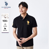 U.S. POLO ASSN.短袖polo衫商务休闲夏季男装纯棉亲肤吸汗上衣 黑色-大标 M 