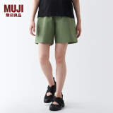 无印良品（MUJI）女式 水洗 平纹 短裤女夏 裤子 休闲短裤 多巴胺纯棉全棉BEC27A3S 卡其色 XL 165/74A