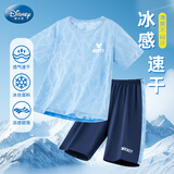 迪士尼男童套装夏季2025男童透气速干衣裤子儿童运动套装TD2ET003蓝150