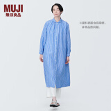 无印良品（MUJI）女式 麻水洗长袖衬衫连衣裙 女装长款裙子早秋汉麻衬衫裙BC2JKA4S 蓝色条纹 S 155/80A