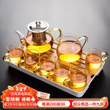 瓷牌茗茶具（cipaiming teaset） 透明玻璃茶具整套套装家用功夫茶壶茶杯会客泡茶器 金把八骏6金把杯+金公杯+小长方