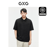 GXG男装 肌理感提花男士休闲时尚翻领POLO衫短袖体恤夏季新品 黑色 XL
