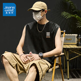 真维斯（Jeanswest）100%纯棉背心男美式潮流街头ins风圆领无袖上衣男款户外百搭汗衫 黑#ZS花纹标X 3XL 【品牌品质好保障】