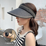 目丸防晒帽遮阳帽子女夏季折叠防紫外线遮脸大檐空顶太阳帽子骑车草帽 黑色 3#G标可折叠