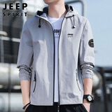JEEP SPIRIT吉普外套男连帽春秋季夹克男士休闲男装百搭上衣服 灰色 3XL 