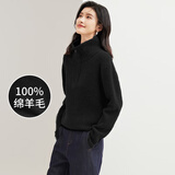 金菊加厚100%羊毛衫拉链半开襟翻领休闲秋冬新款高领女式毛衣 黑色L 