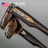 SUNSHADOR美式复古板材偏光太阳镜方形男潮防晒开车驾驶UV400防强光墨镜 拼色框茶色偏光镜片
