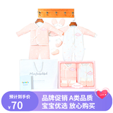 PEPEMAMA婴儿衣服礼盒纯棉新生儿套装春夏四季刚初出生男女宝宝满月百日礼 冬季厚天空粉7件套 66cm