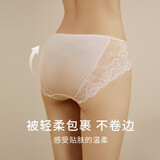 金三塔女式内裤100%桑蚕丝中腰蕾丝性感三角裤真丝内裤女 薄雾粉 1条 L