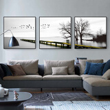 YIJLJ现代简约客厅装饰画沙发背景墙三联画北欧风创意黑白风景挂画新款 归心似箭NX8178-1-2-3 40*40水晶+黑框 2M沙发墙用