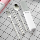 耐持筷子勺子套装长柄便携式餐具三件套 外带叉子学生成人创意可爱盒 高冷灰
