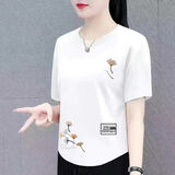 装中老年短袖t恤女宽松大码女装半袖体桖衫洋气减龄上衣 78下印白色【银杏叶-上下】 3XL