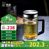 希诺抗菌双层玻璃杯男家用商务办公水杯带手柄泡茶杯子XN-9005K 420mL