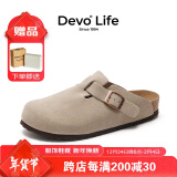 Devo Life的沃软木拖鞋女真牛皮鞋春夏季舒适包头勃肯鞋女士拖鞋3624包头拖 灰色反绒皮 37 （建议拍小一码）