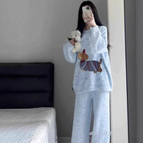 另约冬季韩版甜美卡通加厚半边绒睡衣女宽松日系保暖珊瑚绒家居服套装 4894 蓝腊肠狗 M