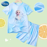 迪士尼儿童速干衣套装爱莎公主短袖t恤女童夏季套装JXAF1212D 蓝色120