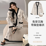 洁丽雅睡衣女士秋冬女纯棉长袖长裤套装高级感带胸垫可外穿家居服女 【100%棉】浓情可可（带胸垫） 412277 L （建议100-120斤）