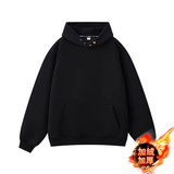 棉致美式连帽卫衣男春秋冬季新款宽松加绒加厚外套男潮流纽扣休闲上衣 E08黑色【加绒高品质】32 XL 120-140斤