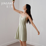 金三塔真丝睡衣女100%桑蚕丝性感可外穿真丝吊带裙睡裙丝绸睡衣七夕礼物 牛油果绿-19姆米 2XL