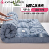 洁丽雅（Grace）立体床垫学生宿舍褥子垫榻榻米加厚床褥垫子可折叠租房软垫 蓝格 90X200cm【立体床垫厚约6cm】