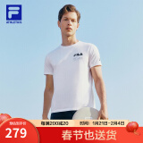 斐乐（FILA）官方男子短袖T恤夏季简约圆领运动男装上衣休闲针织套头衫 玉石白-WT XL 180/100A