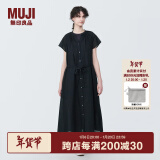 无印良品（MUJI）女式 强捻法国袖连衣裙 女装裙子夏季纯棉全棉衬衫连身裙BC2JGC4S 黑色 L(165/88A)