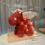 梵花恋歌永生花独角兽玫瑰花礼盒结婚生日马年吉祥礼物送女生女友老婆妈妈 【配手提袋】40厘米皇冠天使红圣诞盒灯组装好