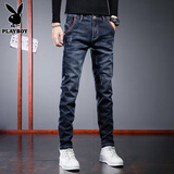 花花公子（PLAYBOY）加绒牛仔裤男秋冬款新款保暖宽松直筒裤子男高档百搭时尚休闲裤男 蓝色 31