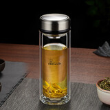 希诺双层玻璃杯男家用商务办公泡茶杯子车载水杯XN-9309本色 375mL
