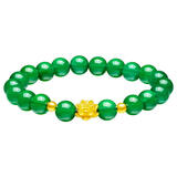 周大生黄金镶玉手串女硬金莲花玉髓手链足金转运珠送女友七夕礼物