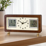 汉时（Hense）创意复古台钟万年历桌面时钟客厅座钟电视柜坐钟摆件家用钟表HD76 胡桃木+石英机芯(32.5*17)cm