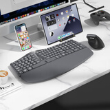 B.O.W人体工程学三模无线蓝牙键盘垂直鼠标套装软垫手托可充电笔记本电脑外设台式静音办公游戏打字键鼠 人体工学键盘充电鼠标套装丨太空灰