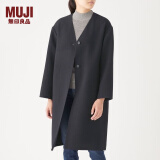 无印良品（MUJI）女式 羊毛混 双面大衣 毛呢外套 秋冬简约风外衣W9AD225 深海军蓝 L 165/88A