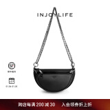 INJOYLIFE复古马鞍包通勤休闲流浪包双链条包斜挎包包半圆子母包 黑色