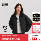 森马（Semir）棉服女灯芯绒翻领菱形格复古2024冬三防宽松轻薄棉衣109724112007