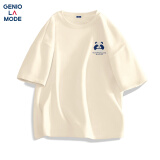 GENIOLAMODEt恤男纯棉透气夏季休闲时尚简约印花百搭短袖男生衣服 浅米 L