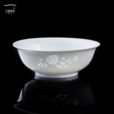 古镇陶瓷 景德镇陶瓷碗碟餐具套装家用中式吃饭碗菜盘子汤碗玲珑瓷器送礼 白玲珑 花中娇客 6.5英寸面碗