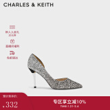 CHARLES&KEITH高跟鞋金属跟单鞋婚鞋女鞋子女新年礼物CK1-60580071 黑叻色 39